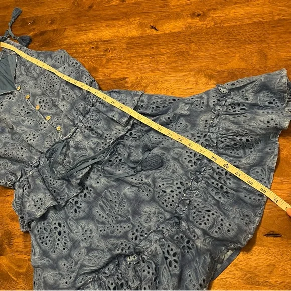 Anthropologie BTFL-Life Women's Blue Tie Dye Ruffle Mini Dress Eyelet Small - Picture 9 of 13